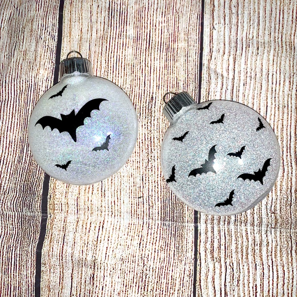 Set of 2 Halloween Bat Ornaments, Glitter Ornaments